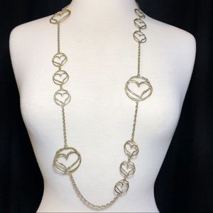 Long Heart Circles Gold Necklace Earrings Set